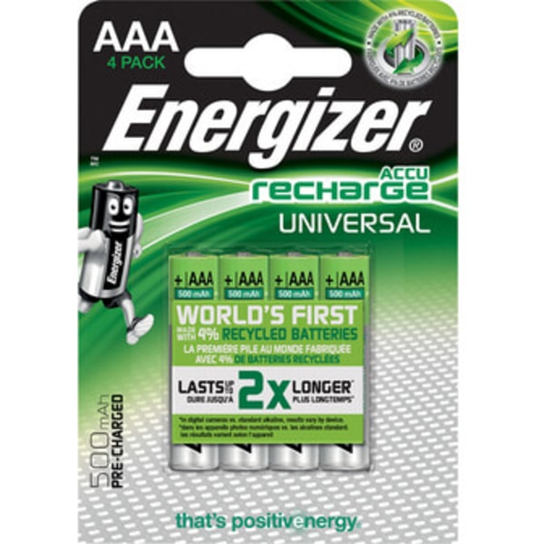 ENERGIZER Batteri AAA/LR03 Laddbart Ni-Mh 500mAh 4-pack