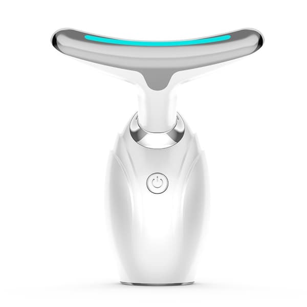Hvid nakkemassageapparat med EMS, LED-terapi og sonisk vibration til hudforyngelse