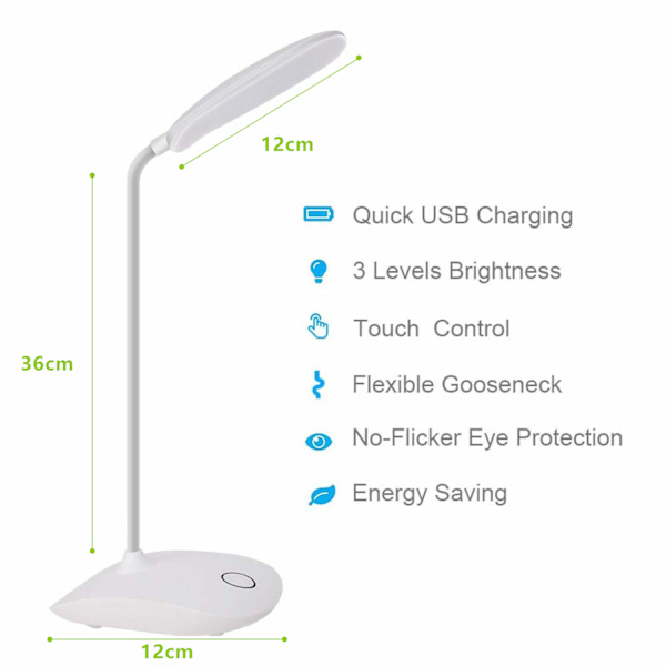 INF LED bordslampa vridbar, dimbar, batteridriven Vit