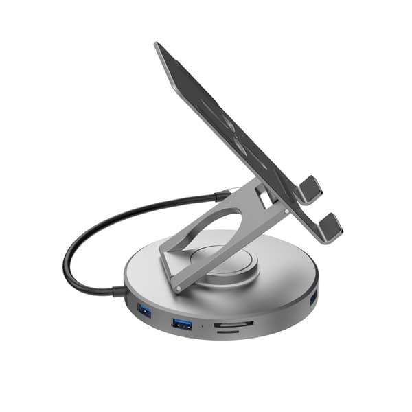 10-i-1 USB-C Hub med 360° Roterbart Telefonstativ - Dockningsstation i Aluminiumlegering