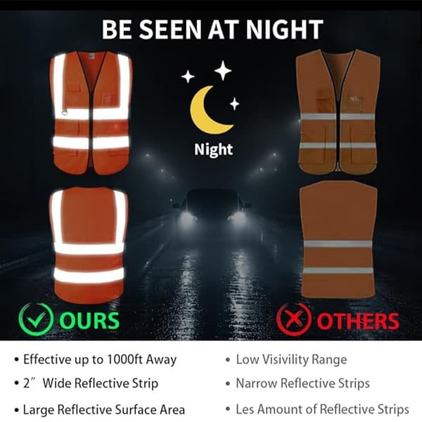 Hög Synlighet Reflexväst med Fickor, Orange (2-Pack) för Bygg, Trafik och Säkerhet XL XL