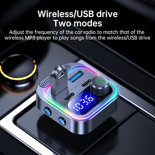 Bil Bluetooth MP3-spelare med Bluetooth 5.3, PD30W snabbladdning och dubbel USB smartladdare (Svart, ABS)