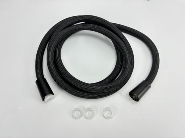 Duschslang 2 meter svart nylon för badrum - explosionssäker med stålkapsel, flexibel, kinkfri och hög vattenflöde