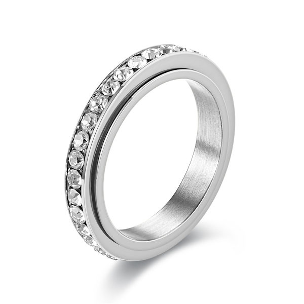 Sormus pyörivillä zirkonikivillä / anti-stress-sormus Hopea 19 mm