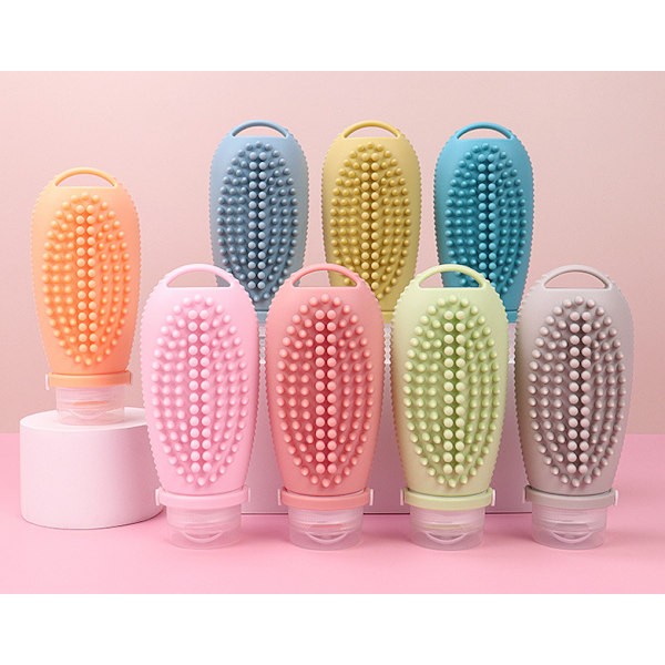 Silikoninen annostelupullo shampooharjalla Pinkki+sininen+harmaa