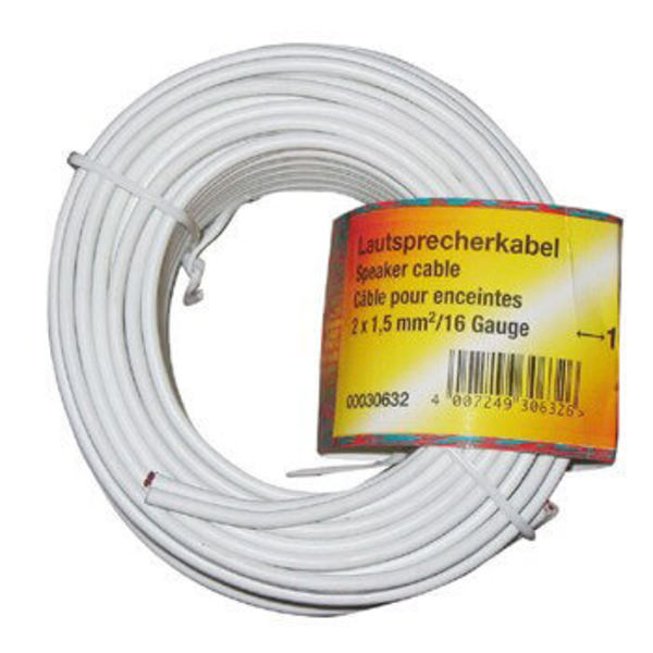Högtalarkabel 2x1.5mm2 25p Bulk Vit 10m