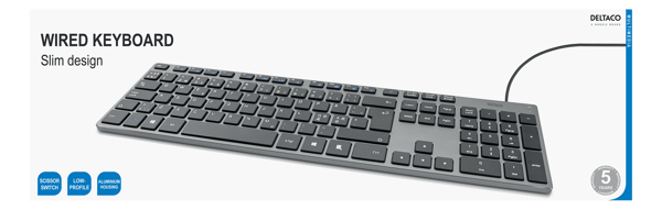 Wired Slim office keyboard, low-profile, aluminum, nordic
