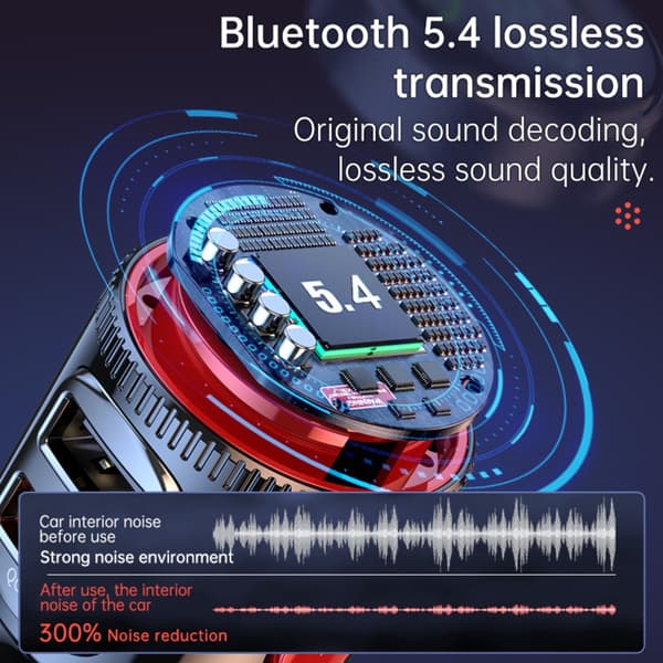 Bil Bluetooth MP3-transmitter med Bluetooth 5.3, PD30W hurtigopladning, dual USB smart oplader, FM-transmitter og USB audio til 12V-24V cigarettænder