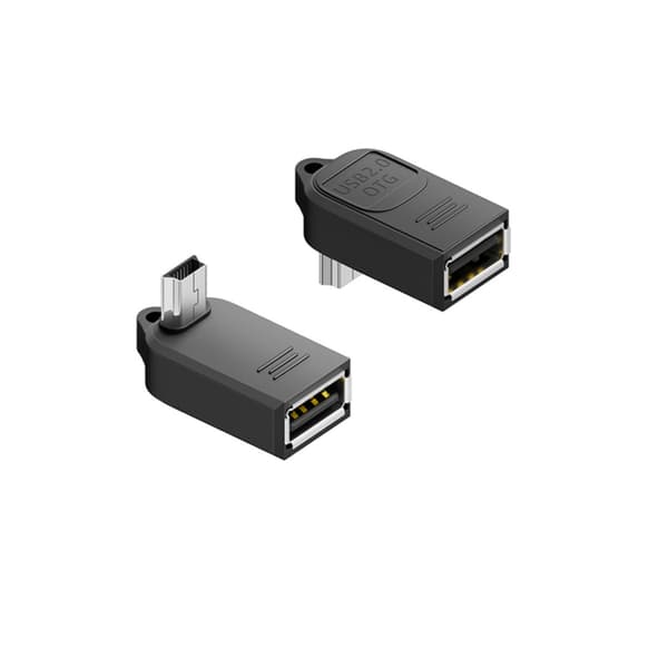 Nedadgående højrevinklet Mini USB han til USB A hun OTG-adapter (4-pak) - ABS sort, USB2.0 480Mbps, 5V/1A