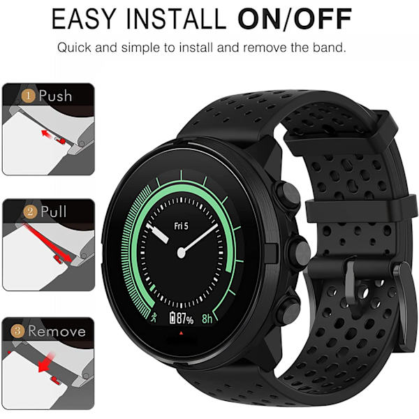 Suunto 7/9 / 9Baro / D5 / Spartan / Fossil Nate / Q armbånd silikone Sort S