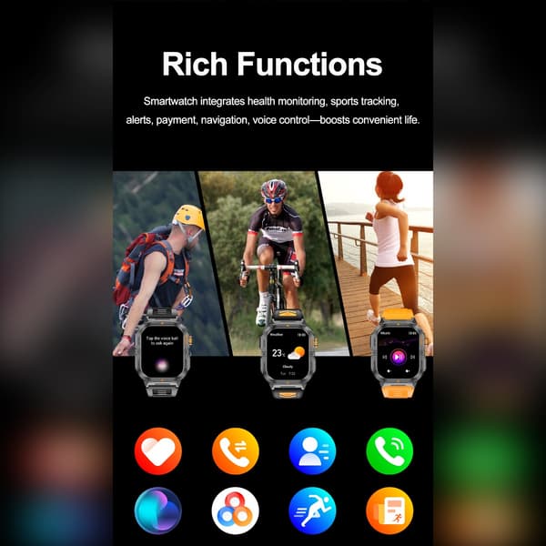 Multifunktionell Smartwatch med Hälsoövervakning & Bluetooth-Samtalsfunktioner kompatibel med Android och iOS Black+Orange Black+Orange