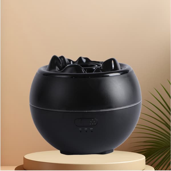 Aroma Diffuser med Flammefekt og Luftfugter - Ultralyd Æterisk Oliediffuser med Simuleret Flammelys Black Black