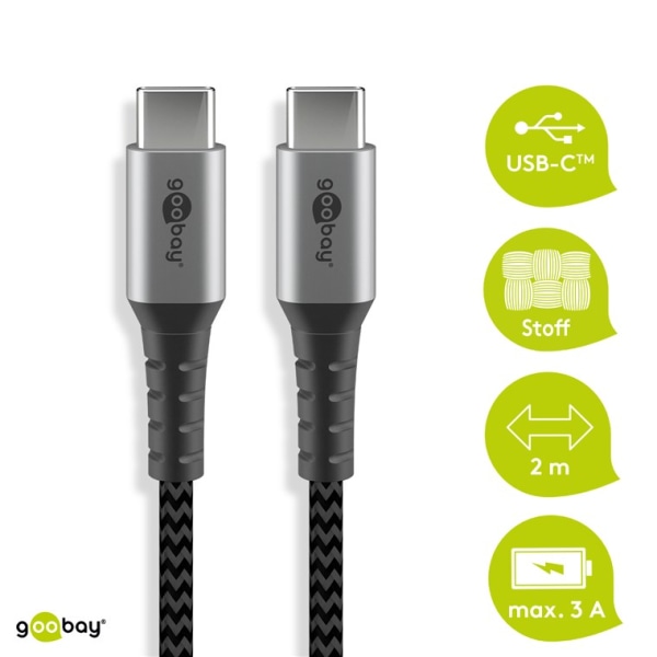USB-C™-till-USB-C™-textilkabel med metallkontakter 2 m