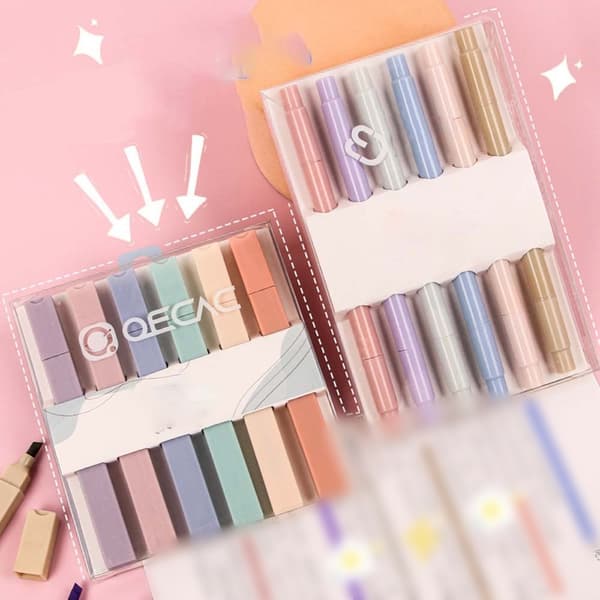 Øjenvenligt Pastel Highlighter Sæt - 6 Farver, Hurtigtørrende, Blød Mejselspids til Studerende