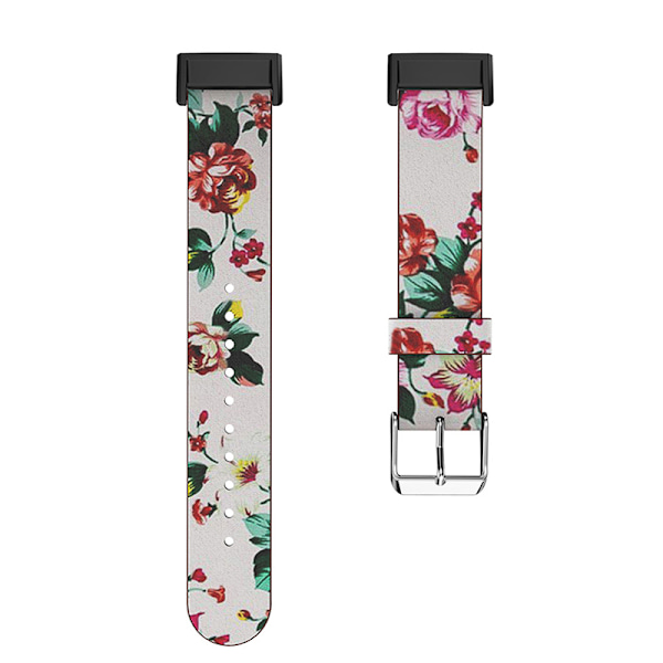 Valkoinen nahkainen ranneke punaisella pionikuvioinnilla Fitbit Charge 4/3:lle