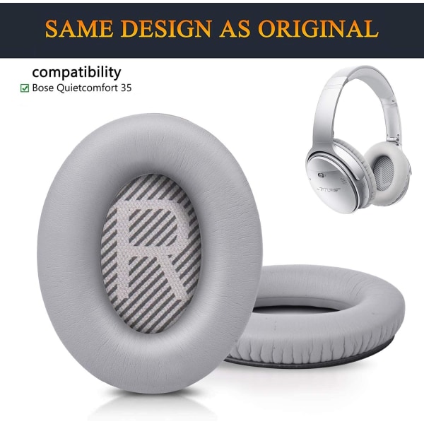 INF Öronkuddar för Bose QC35 I/II, QC25, QC15, QC 2 AE 2, AE 2i, AE 2w, SoundTrue, SoundLink Grå