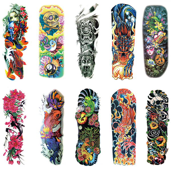 10 ark tatueringsdekaler - Blandade designer, vattentäta