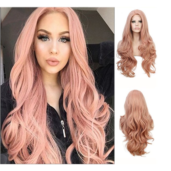 Kvinde langt krøllet hår Pink 70 cm