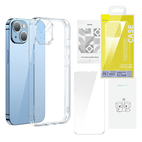 Baseus SuperCeramic läpinäkyvä lasikotelo ja karkaistu lasisetti iPhone 14 Plus -puhelimelle