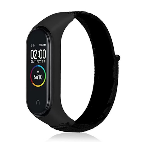 Klockarmband i Nylon för Xiaomi Mi Band 3/4/5/6/7 Svart