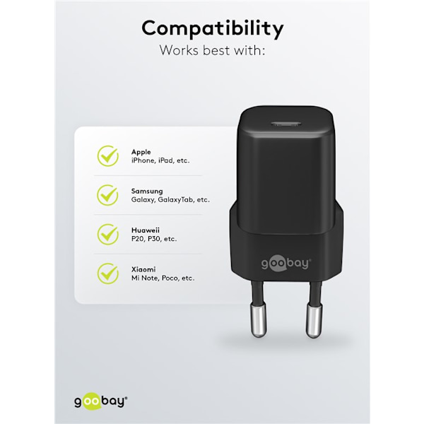 USB-C™ PD GaN hurtigoplader Nano (30 W) sort
