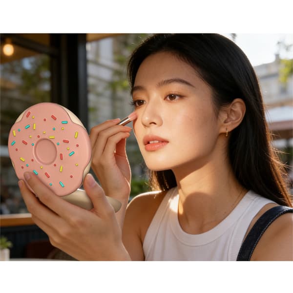 Donutformad LED-sminkspegel med 2x förstoring, trefärgsbelysning och USB-laddning Pink Pink