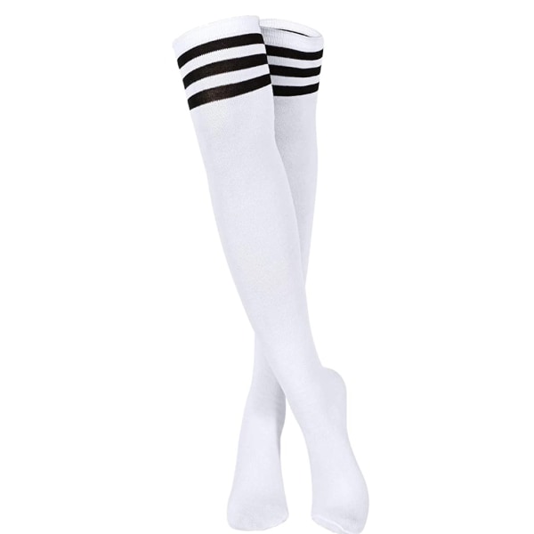 Overknee sokker hvide med sorte striber L f53a | Fyndiq