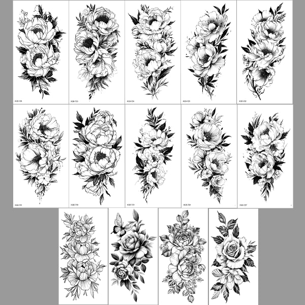 Vattentäta temporära tatueringsklistermärken i 14 delar blommönster