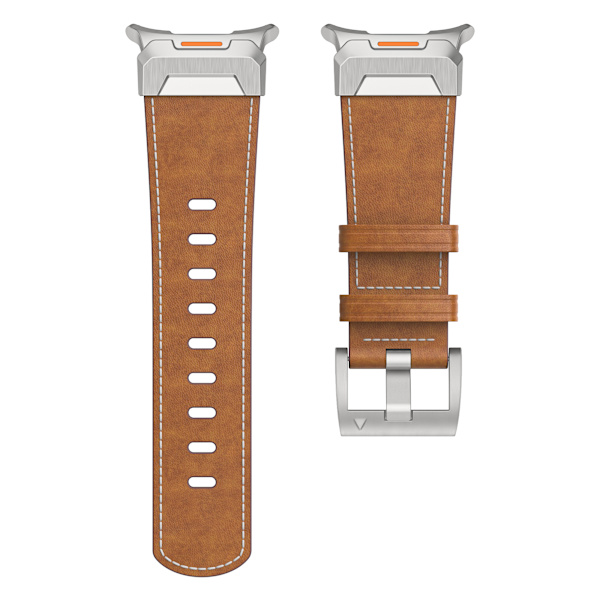 Äkta Läder Klockarmband med Silveranslutning för Samsung Watch 7 Ultra 47mm Brun