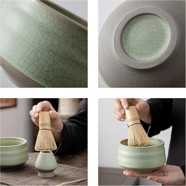 Matcha Visp Set CT Sju Delar - Vit Keramik & Bambu