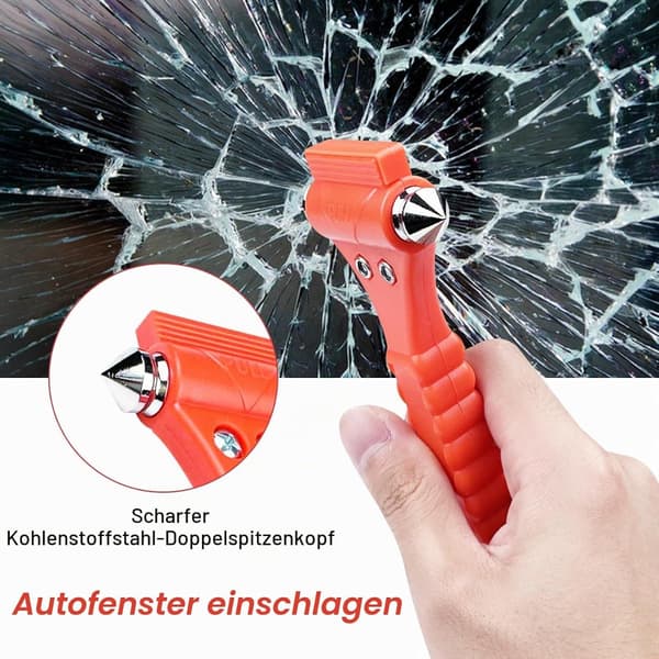 2-pack röda bilsäkerhetshammare med glasbrytare, skärare och monteringsbas