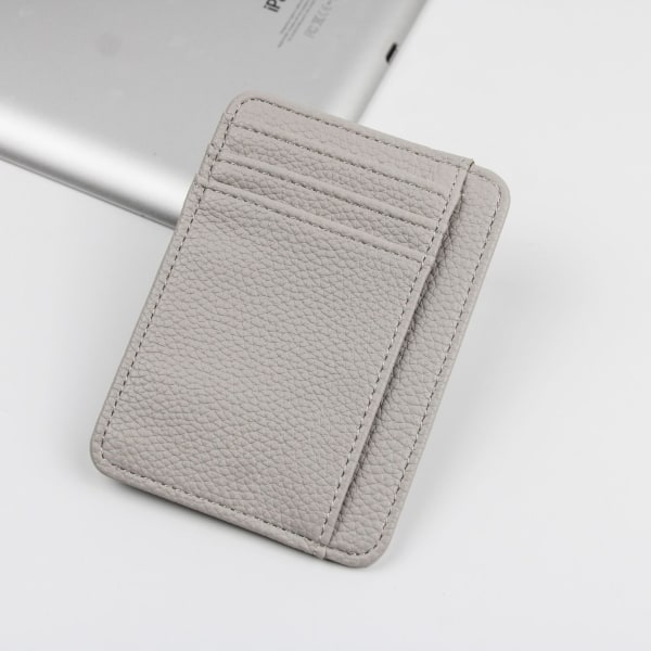 Litchi Pattern PU-läderkorthållare Smal plånbok med zip-kreditko Grå