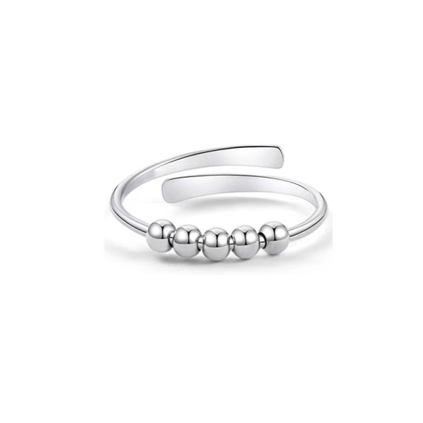 Justerbar anti-stress ring med drejelige perler Sølv Sølv