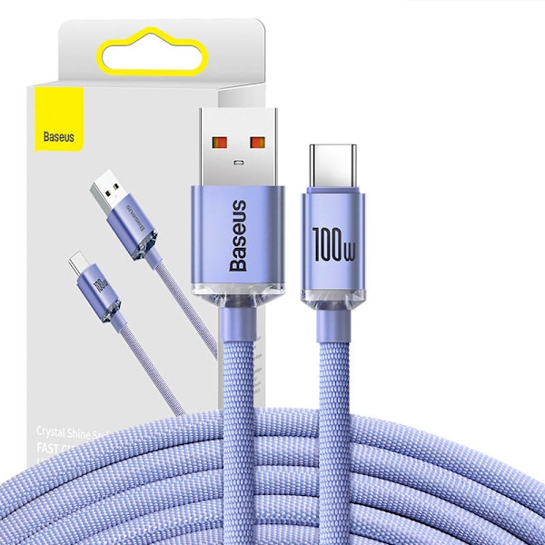 Baseus Crystal Shine-kabel USB till USB-C, 100W, 2m (lila)