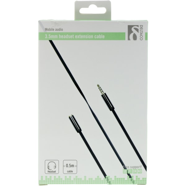 Audio Cable, 3.5mm male to 3.5mm female, 0.5m, black