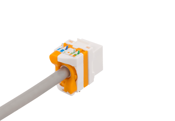 Cat6A Keystone jack, toolless, plastic, white/orange