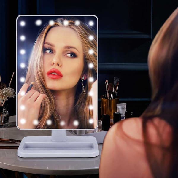 LED Sminkspegel för Bord med Touchsensor och 360° Rotation - 20 LED-lampor Vit