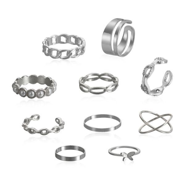 10 st Ringar Set Silver