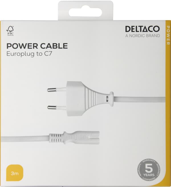 Power cord CEE 7/16 - C7, 3,0m, white
