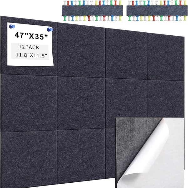 Filt Väggplattor Akustiska Paneler - 12 Pack Ljudisolerade Väggpaneler med Lim Black Black