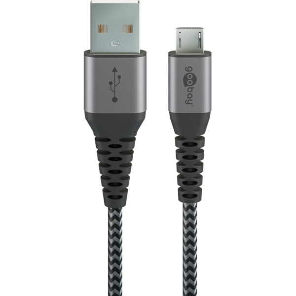 Micro-USB till USB-A textilkabel med metallkontakter 1 m