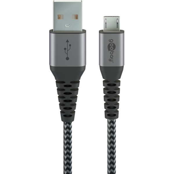 Micro-USB till USB-A textilkabel med metallkontakter 1 m