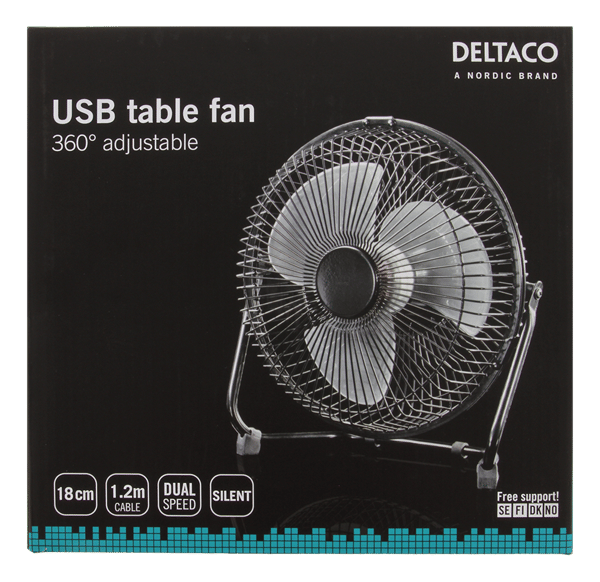 USB fan, 18cm, table model, 1x USB Type A ma, black