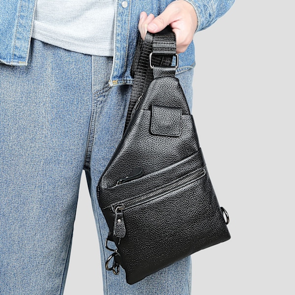 Bröstväska i äkta läder för män, Crossbody axelväska