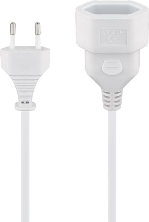 Förlängningskabel Europlug, 2 m, vit