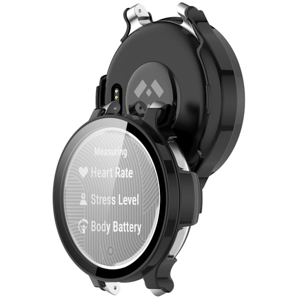 Suojakotelo Garmin Lily 2 Activelle, jossa karkaistua lasia oleva näytönsuoja Musta