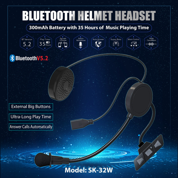 INF Motorcykelhjälm Headset Bluetooth 5.2 Svart Svart