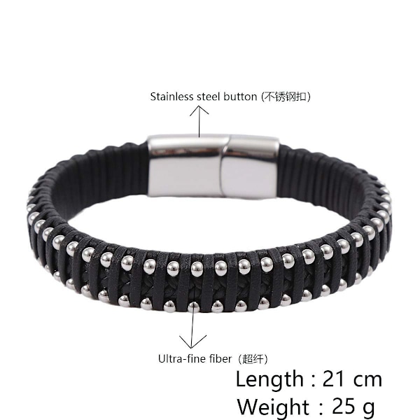 Stilfullt flätat armband i mikrofiber för män Silver