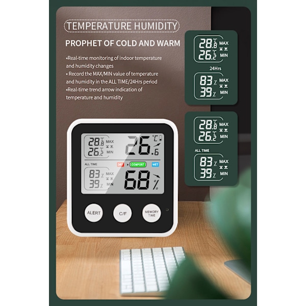 Digital inomhustermometer Hygrometer med komfortindikator - Svart TS-9909-B