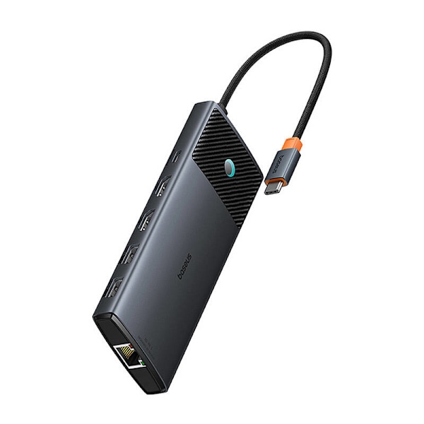 Adapter Hub 10in1 Baseus USB-C - 2xHDMI, 3xUSB-A, USB-C, RJ45, SD/TF, PD (sort)
